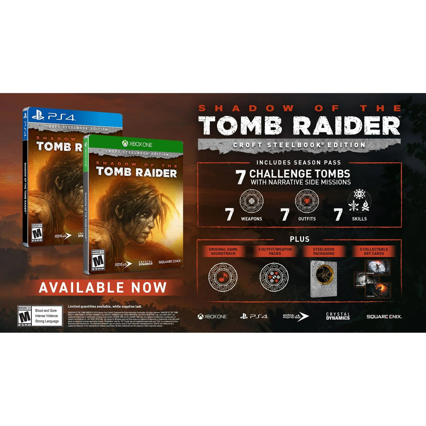 Shadow of the Tomb Raider- Croft Steelbook Edition~ Factory Sealed
